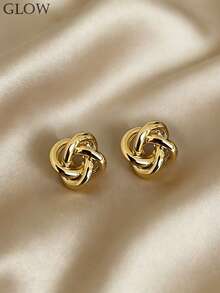 1 Pair Gold Retro Minimalist Geometric Twisted Hoop Earrings, Suitable For Teenage Girls Daily And Festival Wear - Twisted Doughnut B - View 7