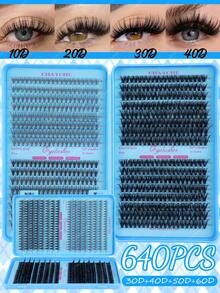 640片裝自然感DIY睫毛簇（10D、20D、30D、40D混和濃密度，10–16mm）– 手工睫毛接片，適用於日常妝容、漫畫風造型與Cosplay。禮盒內含睫毛簇、單根睫毛與假睫毛 - 彩色 - 查看 14