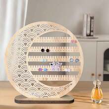 Wooden Crescent Moon Earring Holder, Hollow Carved Jewelry Display Stand, Desktop Earring Storage Ornament - Multicolor - View 3