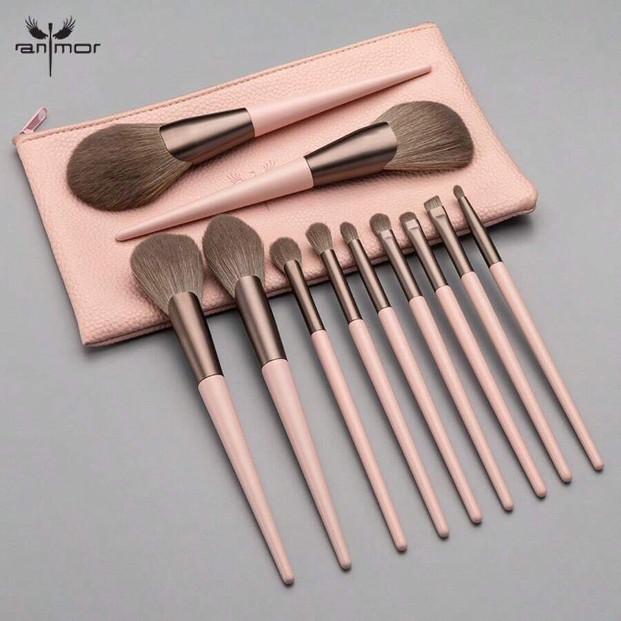 11-Piece Makeup Brush Set With Travel Storage Bag - Soft Synthetic Fiber Foundation, Blush And Eyeshadow Brushes - Rose Gold Makeup Brush Set, Suitable For Daily Use And Travel - Pink - View 1