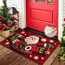 1pc Christmas-Themed Santa Claus And Snowflakes Design Microfiber Bath Rug,Non‑Slip Soft Bathroom Mat,Water‑Absorbent Doormat,Machine Washable,For Bedroom,Kitchen,Entryway,Indoor Use,Home Decor,Perfect Holiday Party Decor Gift,Christmas Decoration - A - View 2