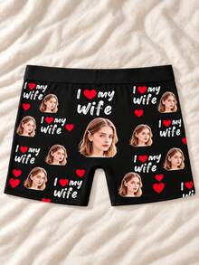 1pc Men's Customized Wife Face Heart Print Boxer Briefs, Soft Elastic Fabric, Romantic Personalized Valentine's Day Underwear - Multicolor - View 8