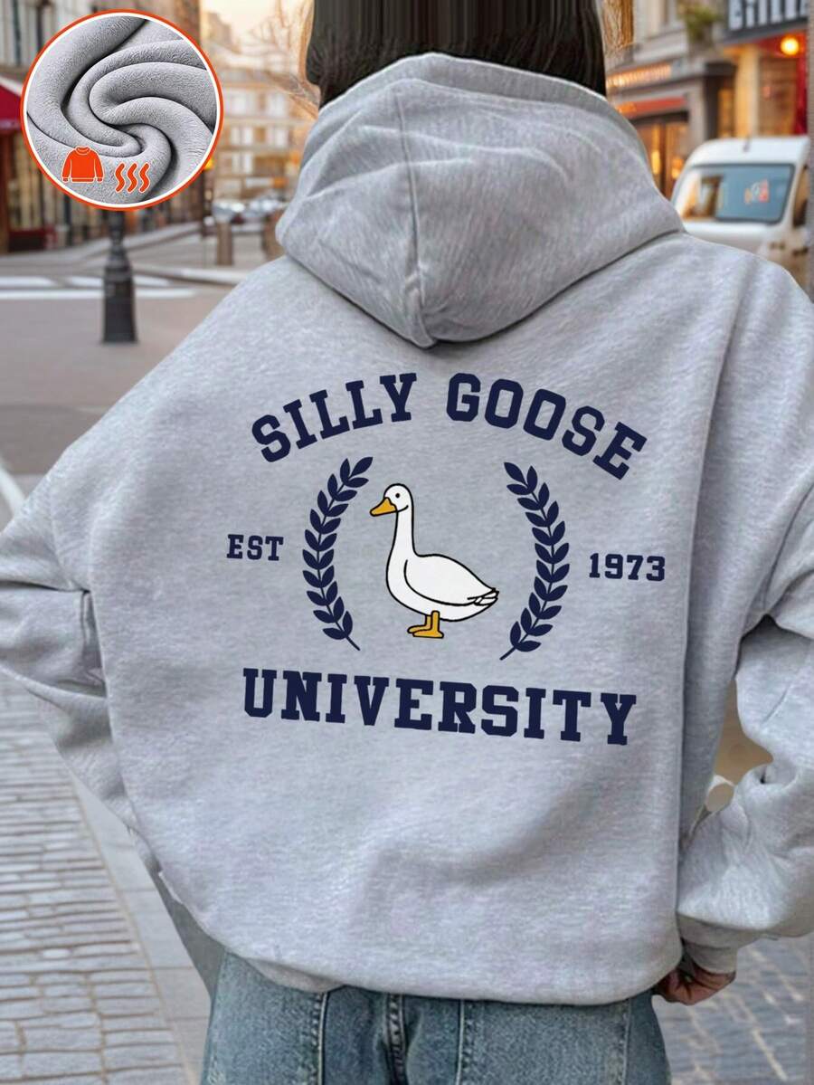This Casual Printed Sweatshirt Is Suitable For Tween Girls, Perfect For Students To Wear In Autumn And Winter. With Long Sleeves And A Thick Thermal Lined, It Features A Cute Duck Pattern That Is Sure To Captivate The Tween Girl And Make Them Fall In Love With It! - Grey - View 1