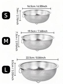 1/3pcs Stainless Steel Silver Colander, Vegetable Strainer, Fruit Basket, With Single Handle, Quick Draining, Reusable, Suitable For Washing Pasta, Fruits, Vegetables, Rice, And Storing And Drying Tableware, Kitchen Utensils And Kitchen Supplies, Bowl And Plate Basket. - Multiple Sizes - View 14