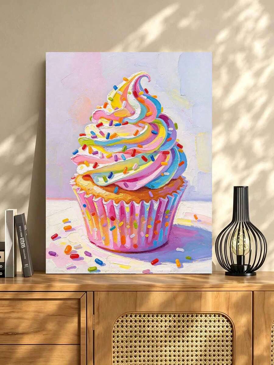 DIY Colorful Rainbow Cupcake (Frameless Or Framed) Paint By Numbers Kit (Acrylic) Arts & Crafts For Adult Beginners Home Wall Decor Holiday Gifts - Sets - View 1