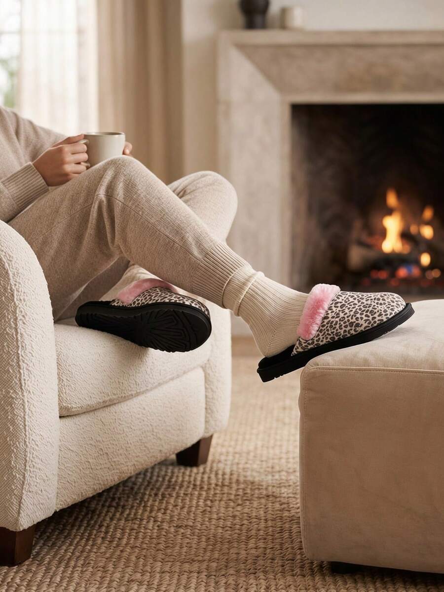 Women Home Slippers - Pink and Animal Print - View 1
