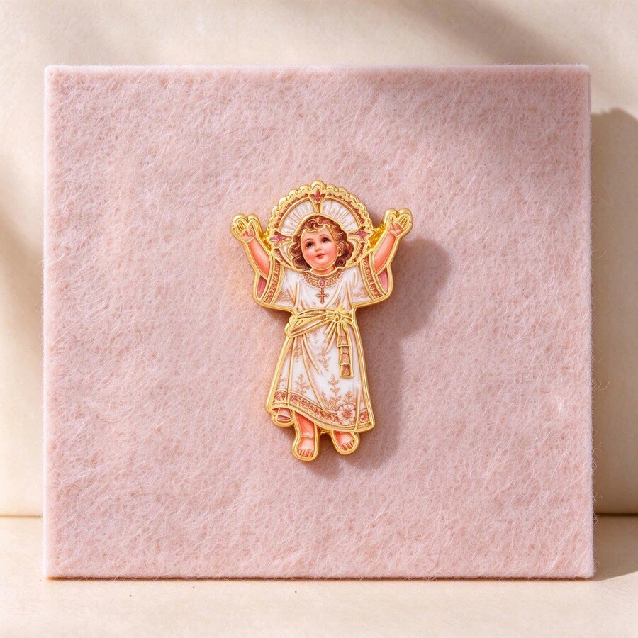 Religious Divine Enamel Brooch, Golden Trim Holy Figure Pin, Inspirational Christian Faith Badge For Backpack Jacket Hat, Lovely Gift For Believers