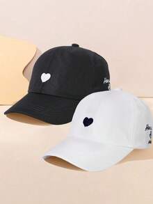 1pc Heart Embroidery Semi-Open Top Baseball Cap, Unisex Ponytail Duck Bill Hat, Daily Outdoor Travel Sun Protection, Versatile Breathable Sun Hat - A - View 11