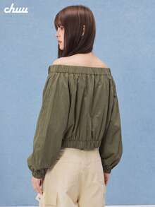 CHUU Women's One-Word Collar Long Sleeve Jacket, Autumn Double Zipper Unique Loose Fit Outerwear - Olive Green - View 2