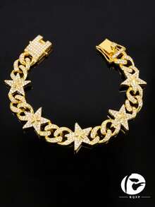1pc European And American Fashion Hip Hop Design Star-Shaped Bracelet, Rhinestone Inlaid, Street Style Accessory - Star Bracelet - View 2