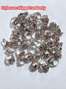 2/10/30pcs/Set Random Design Random Size Red Diamond Eye Skull Finger Ring Set For Men Daily Wear - Multicolor - View 5