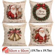 4pcs/1pc Santa Claus & Deer Pattern Pillow Case Without Insert, Single-Sided Printed Pillow Case, Suitable For Living Room, Bedroom, Home Decor, All-Season Pillow Case - Multicolor - View 16