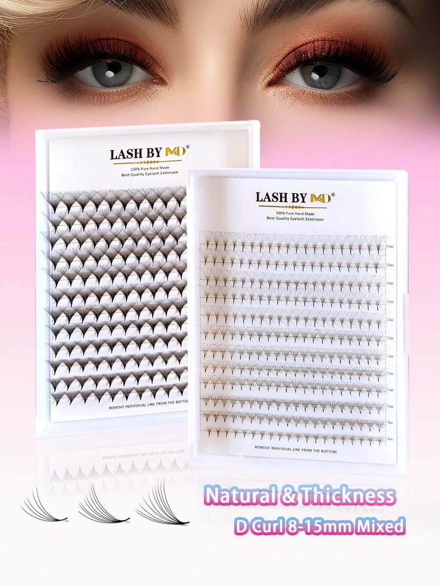 Mi nối lông mi Volume làm sẵn, quạt mi Volume kiểu Nga thân giữa, độ dài 8-15mm, 5D-40D, độ cong D, 0.07 - Xem 1