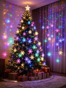 Christmas Snowflake LED Curtain String Lights, Multicolor Icicle Lights, USB Powered With Remote, 8 Modes, 5 Light Clips, For Christmas Tree, Party, Wedding & Window Backdrop Decor - Snowflake Curtain Lights - View 6