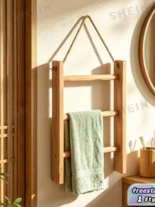 1-Pack 3-Tier Large Solid Wood Vintage Rustic Ladder Shelf Towel Rack Display Shelf Bathroom Li - wood color - View 2