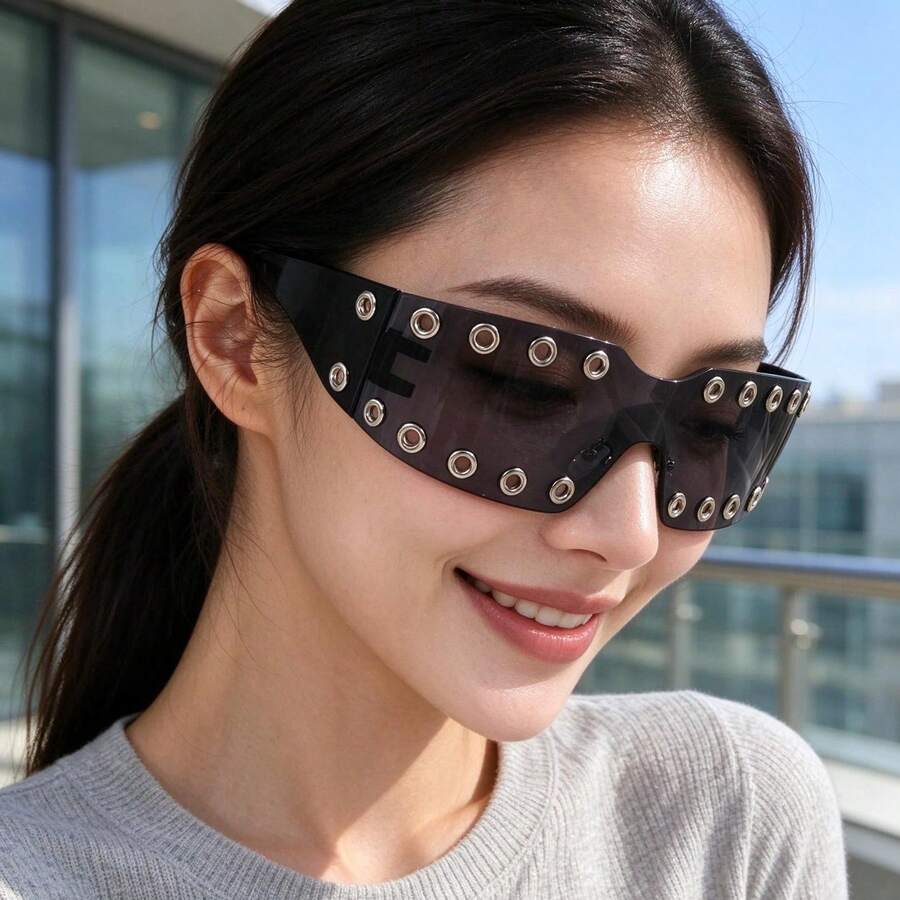 1pc Shiny Casual PC(Polycarbonate) Fashion Glasses Autumn Black Grey Silver Buckle - Black/Grey/Silver Buckle - View 1