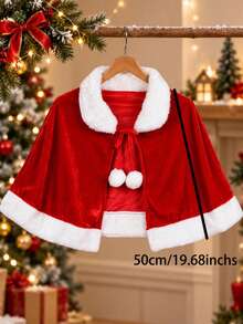 2pcs Christmas Role Play Plush Cape, Christmas Hat, Christmas Outfit, Suitable For Holiday Dress-Up And Dance Performance - Multicolor - View 6