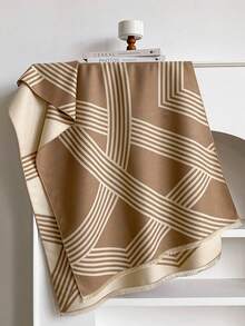 suzhichou 1pc New Reversible Geometric Cross Stripe Oversized Blanket Shawl, Warm Winter Scarf, Casual Versatile Outdoor Travel Accessory Gift - Multicolor - View 14