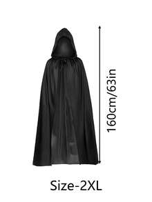 Multi-Size Unisex Black Hooded Long Cloak, Halloween Cosplay Satin Cape, Wizard Vampire Witch Tie-Up Full-Length Robe, Costume Party, Stage Performance, Gothic Outfit Accessory, Suitable For Adults And Teens - Cloak - View 10