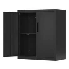 SONGMICS Stahlschrank mit 2 Türen, abschließbar, 5 verstellbare Ablagen, Aufbewahrungsschrank für Büro, 80 x 40 x 90 cm - Matt-Schwarz - Übersicht 7
