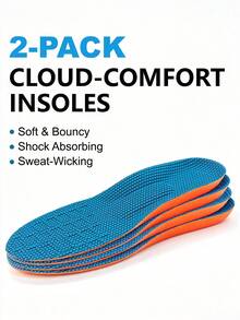 2 Pairs Sports Arch Support Full Length Insoles, Rebound Shock Absorption Running Shoe Accessories - Blue Orange - 2 Pairs - View 8