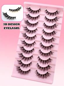 10 Pairs Cat Eye Fluffy Curly Natural Thick Long Soft Non-Irritating Cartoon Style Full Strip False Eyelashes Faux Mink Hair Lighter Durable Reusable For Daily Makeup And Party - Black - View 7