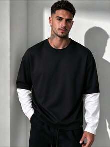 ZYNTH BALENO Men's Autumn/Winter 2-In-1 Crew Neck Long Sleeve T-Shirt, Suitable For Sports, Classic Solid Color - Black - View 4