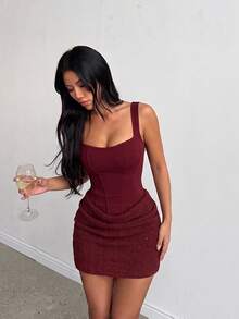 Autumn/Winter Party Dress, Homecoming Prom Evening Gown, Sexy Shiny Patchwork Beach Dress, Suitable For Halloween, Birthday - Burgundy - View 1