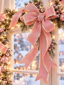 1/2 Rolls Pink Wired Edge Ribbon, Gold Trim Textured Fabric Ribbon For Christmas Tree Decor, Gift Wrapping Bow Making, Wedding & Valentine's Day DIY Crafts - Multicolor - View 7