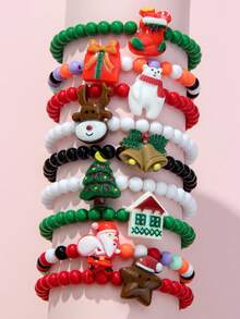 9pcs Kids Jewelry Christmas Tree Snowflake Santa Gift Beaded Bracelet For Holiday Party - Multicolor - View 11