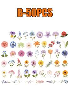 50/100PCS Dried Flower Collection PET Stickers, Decorative Decals For Laptops, Phones, Water Bottles, Helmets, Luggage, Diaries, Scrapbooks And Journals - Flowers - View 11