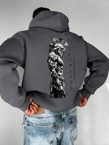 Hoodie Pria Serbaguna Motif Prajurit Musim Gugur/Dingin, Saku Kanguru, Tali Serut - Dark Grey - View 2