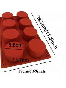 1pc Solid Color 8-Cavity Cylindrical Mold, Suitable For Ice Cream, Jelly Pudding, Soap Cake, Baking Tools - Red - View 2