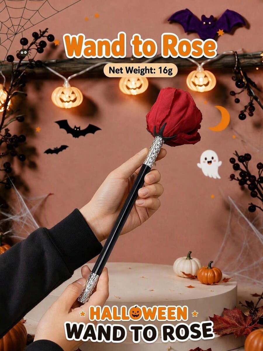 1pc Wand To Rose Magic Trick Prop, Empty Wand Produce Rose, Wand Turns Into Rose, Stick To Rose, Stage Performance Magic Prop, Halloween & Christmas Magic Show Illusion Accessory, Party Show Magic Decor
