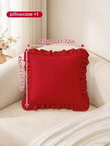 HONEYMOON 1pc Cute Ruffle Pillowcase - Polyester Fabric, Romantic French Style, Ruffle Cushion Cover (Pillow Insert Not Included), Envelope Closure, Wrinkle-Resistant, Machine Washable, Autumn Home Decor - Red - View 11