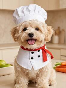 PETSIN Pet Chef Costume Set With Chef Hat And Apron, Funny Role Play Outfit For Teddy, Bichon Frise And Small To Medium Dogs, Cute Dog Cosplay Clothes For Holiday Party, Birthday Gathering And Photo Shoot - White - View 3