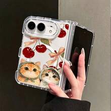 Clear Magnetic Foldable Phone,Cute Cat & Cherry Print, Anti-Scratch And Anti-Slip, Clear Folding Phone Cover Compatible With IPhone Duo Foldable, MagSafe Wireless Charging Compatible, Full Coverage Clear Shockproof Protective Cover - Multicolor - View 2
