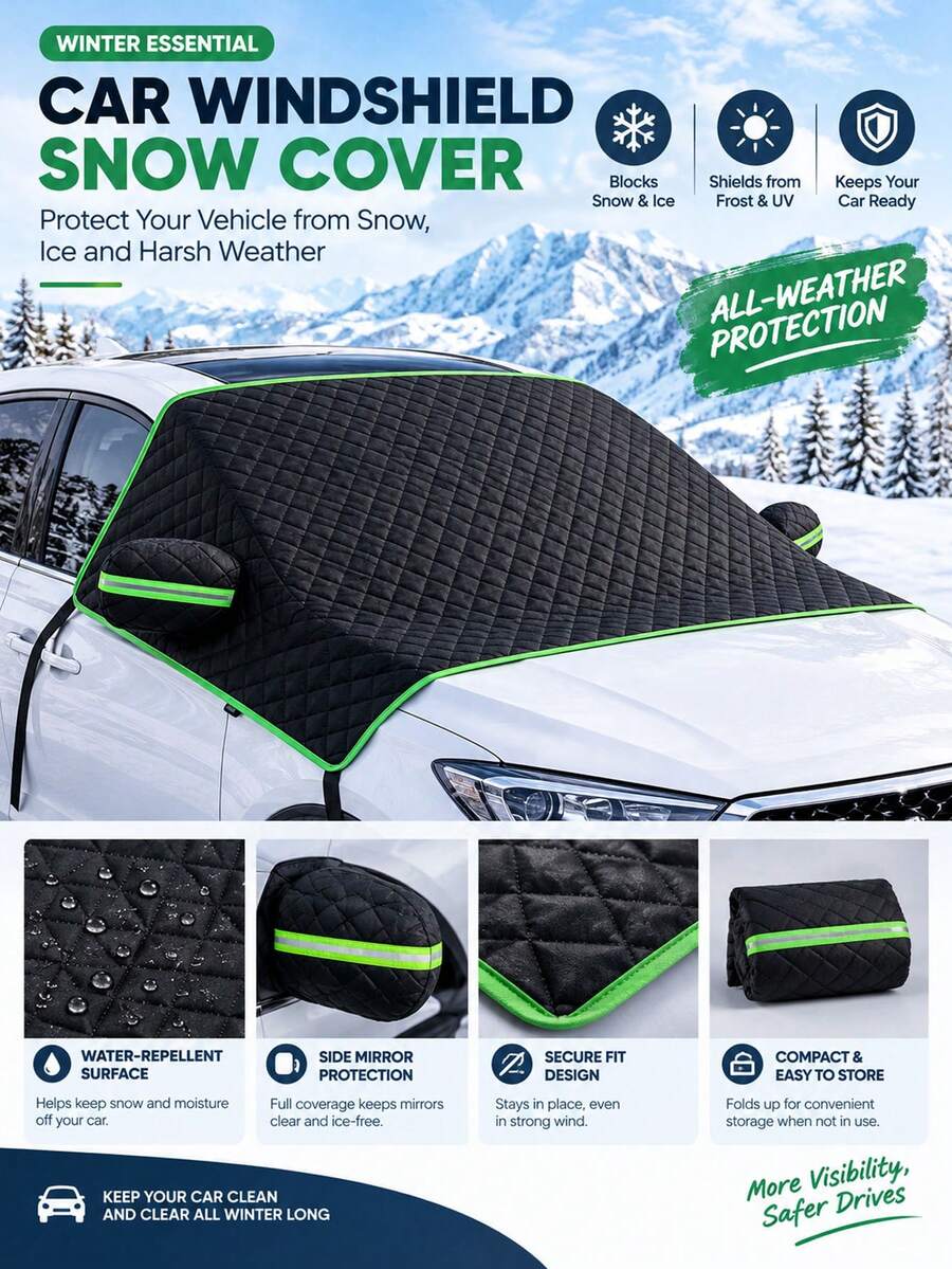 1set Winter Car Snow Cover Ice And Snow Cover Summer Sunshade Car Window Snow Cover Front Windshield, Car Accessories - Half-cover Snow Cover - View 1