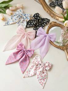 3/6pcs Sweet Floral Ribbon Bow Hair Clips Set, Vintage Back Of Head Hair Accessories - Suitable For Girls And Women, Perfect For Daily Wear, School, Vacation, Date - Multicolor - View 7