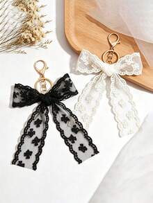 1pc Lace Bow Keychain Pendant, Exquisite Women's Floral Print Bohemian Style Key Ring, Car Key Accessory Gift, Creative Keychain Accessory, Bag And Wallet Decoration Accessory, Ideal Birthday Gift, Holiday Gift, Party Favor - Multicolor - View 1