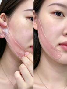1 Set Cat Ear Silicone Mesh Face Patches, High Elasticity Zoned Line Design, Anti-Slip Pink Facial Support Stickers, Wash-Free Reusable, Suitable For Day And Night Daily Casual Use, Face Mask - Multicolor - View 7