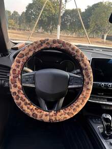 1pc Car Steering Wheel Cover With Leopard Print, Thickened For Winter Warmth And Anti Slip, Handle Cover For Interior Decoration - Multicolor - View 2