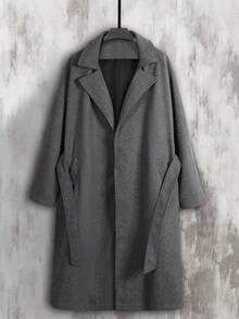 Men's Long Sleeve Casual/Business Solid Color Belted Trench Coat, Autumn/Winter - Dark Grey - View 4