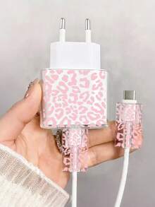 3pcs Cartoon Leopard Print European Standard Charger Protective Case, Cute Print Protective Set, Dust-Proof And Wear-Resistant To Extend Data Cable Lifespan, Compatible With European Standard 18W/20W Fast Charging Protective Case, Affordable And Gentle Anniversary Gift - Pink [EU Plug] - View 8