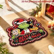 The Grinch 1件裝聖誕門墊 客廳地板墊 聖誕裝飾 流行綠色怪物卡通印花 適用於客廳、玄關、門口 聖誕居家裝飾 營造節慶氛圍 實用節日居家裝飾墊 - 50*80公分 - 查看 11
