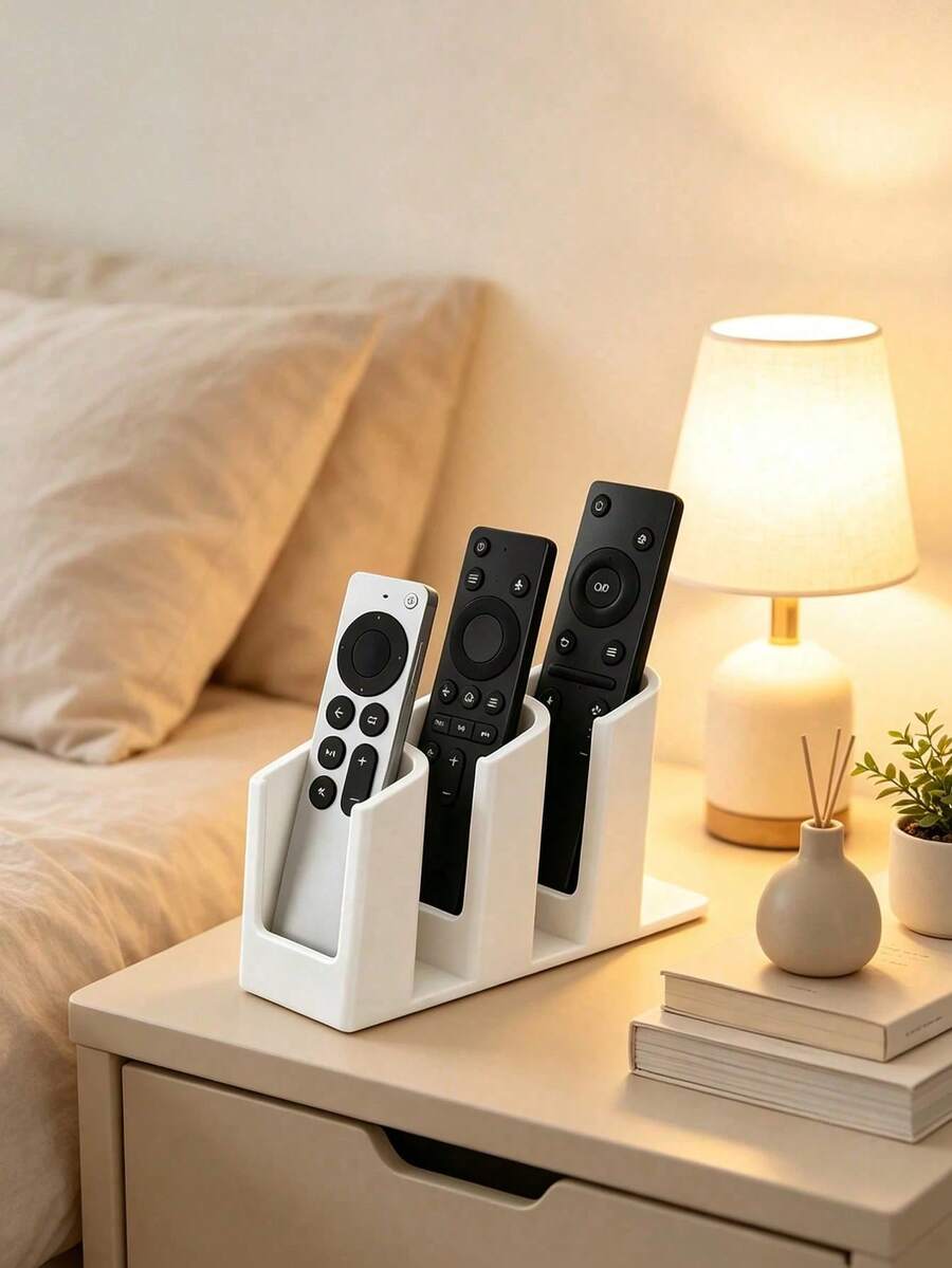 1pc 3-Slot Remote Control Storage Box, Can Hold 3 Remotes, Suitable For Bedroom, Living Room, Minimalist Black & White Color Scheme Home Decor, Applicable For TV, Air Conditioner, Light Remote Controls And Office Supplies - Multicolor - View 1