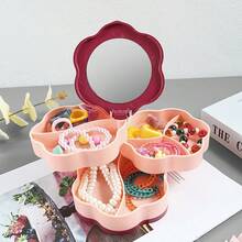 1pc Portable Jewelry Storage Box With Built-In Mirror, Large Capacity Compartment Organizer For Rings, Earrings, Necklaces, Suitable For Travel And Vanity Table, Jewelry Storage Rack For Women And Girls, Birthday Valentine's Day Christmas Gift - Multicolor - View 12