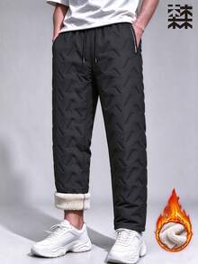 mulinsen Men's Winter Thick Fleece Lined Quilted Sweatpants, Windproof Durable, Straight Leg, Drawstring Elastic Waist - Black - View 8