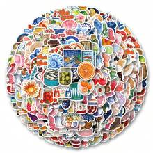 300pcs Colorful Mediterranean Style Art Stickers, Featuring Vegetable, Car, Fruit Pattern Elements Graffiti Stickers, Waterproof Vinyl Material, Suitable For Laptop, Phone, Car, Skateboard, Water Bottle, Scrapbook, Computer, Notebook, Etc. - 300pcs-b - View 5
