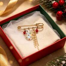 Ghim cài áo hình quả trứng Giáng Sinh dễ thương, kim cài an toàn đính đá rhinestone màu sắc bằng nhựa resin lấp lánh, chuông tua rua ngọc trai, phụ kiện trang phục Giáng Sinh làm quà tặng - Tua rua hình trứng màu sắc - Xem 7